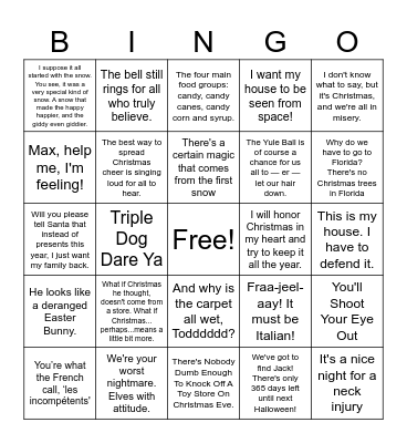 Christmas Movie Quotes Bingo Card