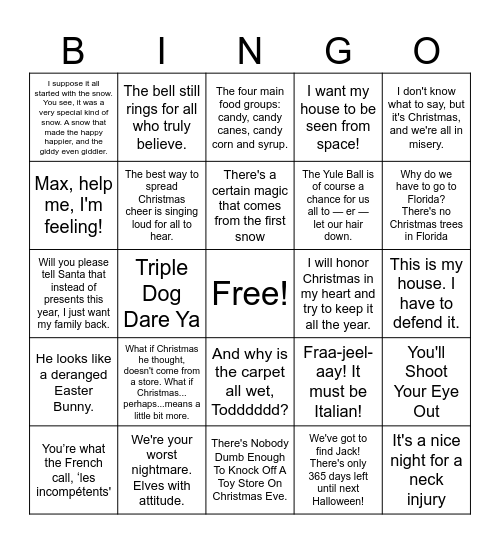 Christmas Movie Quotes Bingo Card