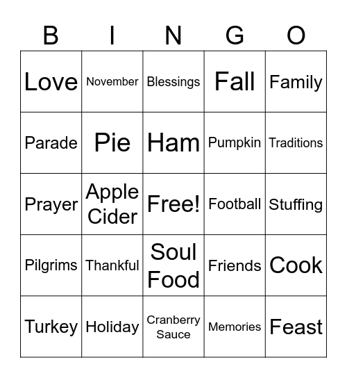 T H A N K S G I V I N G Bingo Card