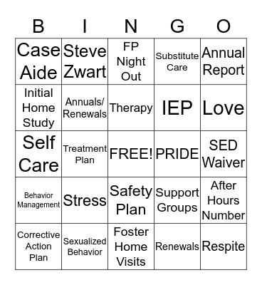 LCFS Foster Care Bingo Card