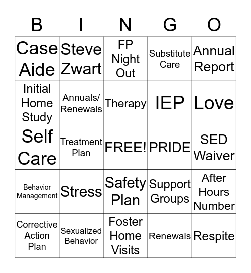 LCFS Foster Care Bingo Card