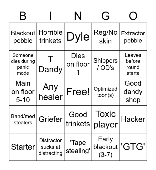 Dandy's world bingo Card