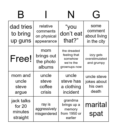 thanksgiving 2025 Bingo Card