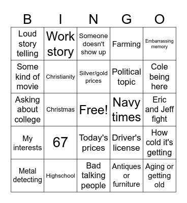 Thanksgiving talk Bingo Card