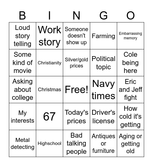 Thanksgiving talk Bingo Card