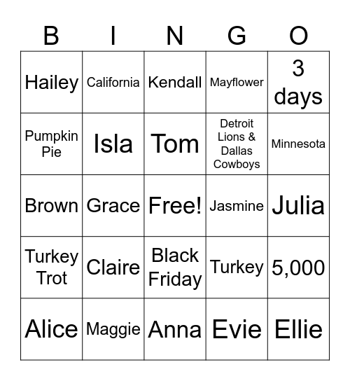 Friendsgiving Bingo Card