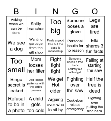 Christmas tree shopping Bingo Card