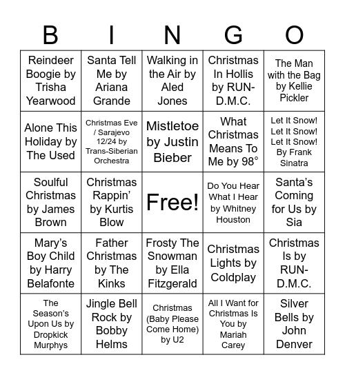 Music Bingo Card
