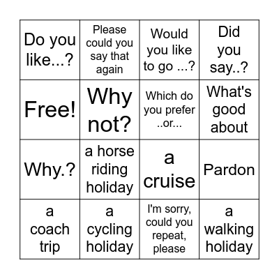 Optimise Stars A2 u3 speaking Bingo Card