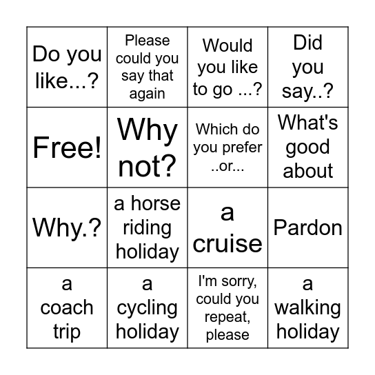 Optimise Stars A2 u3 speaking Bingo Card