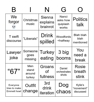 Kylie’s Thanksgiving Bingo Card