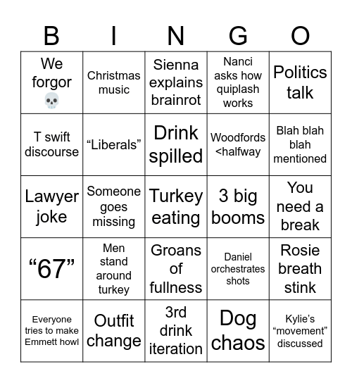 Kylie’s Thanksgiving Bingo Card