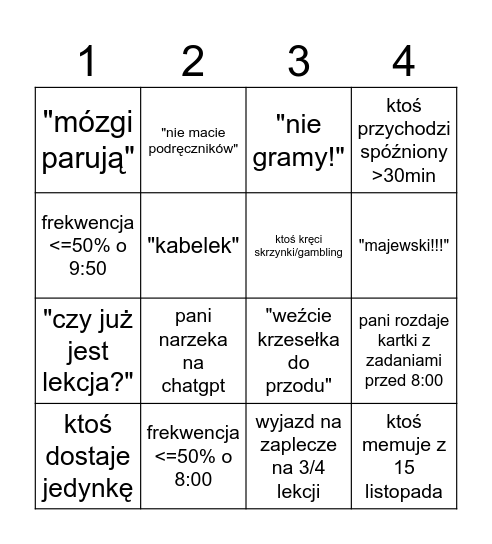 Informatyka 4x 28.11 Bingo Card
