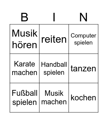 Was ist dein Hobby? Bingo Card