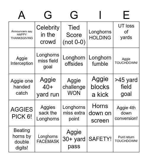 HAPPY THANKSGIVING Bingo Card