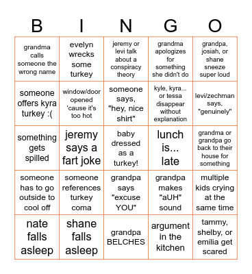 THANKSGIVING OF CHAOS Bingo Card