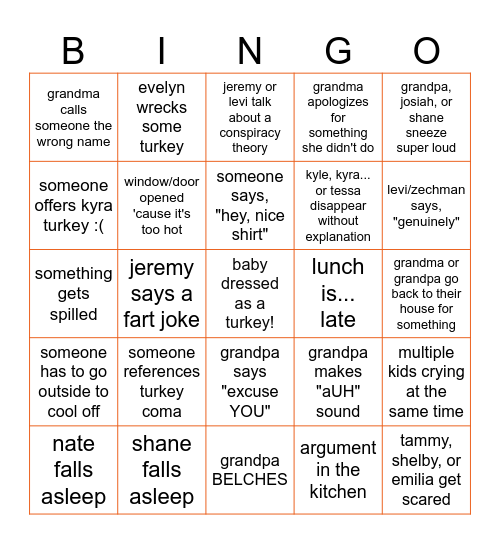THANKSGIVING OF CHAOS Bingo Card