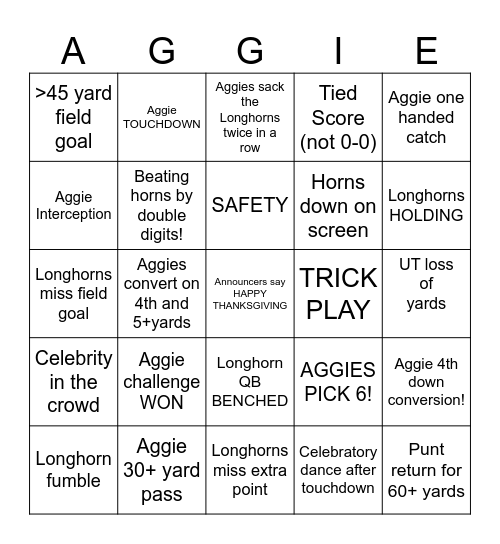 HAPPY THANKSGIVING Bingo Card