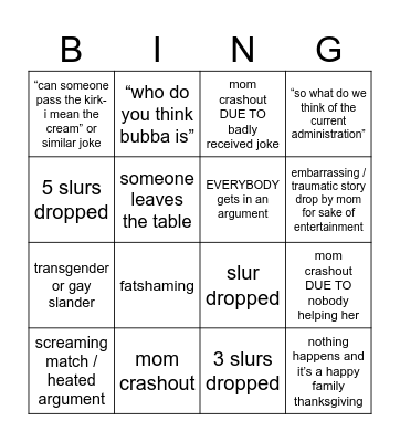barrick family bingo Card