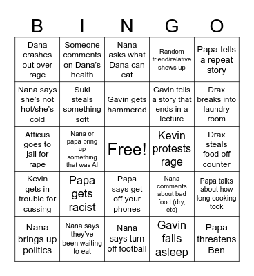 Thanksgiving bingo 2025 Bingo Card