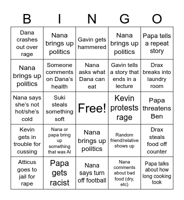 Thanksgiving bingo 2025 Bingo Card