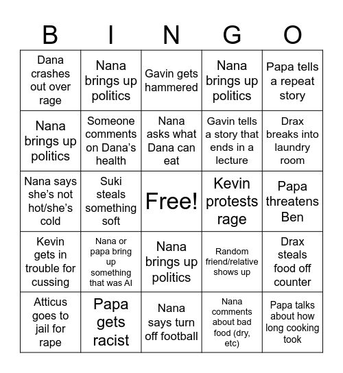 Thanksgiving bingo 2025 Bingo Card