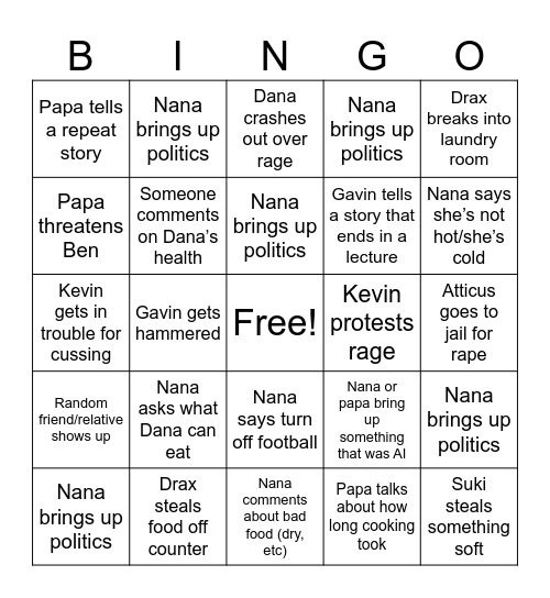Thanksgiving bingo 2025 Bingo Card