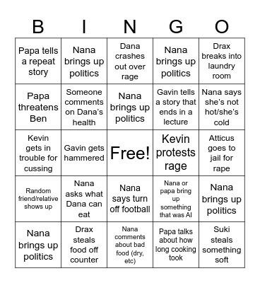 Thanksgiving bingo 2025 Bingo Card