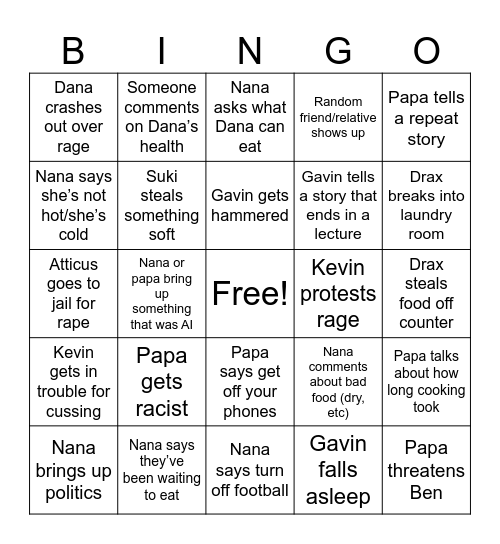 Thanksgiving bingo 2025 Bingo Card
