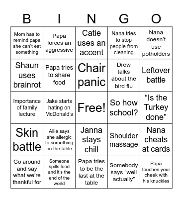 Thanksgiving Bingo Card