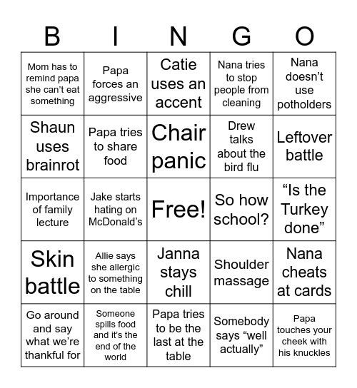 Thanksgiving Bingo Card