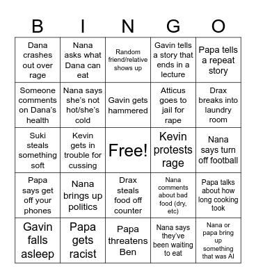Thanksgiving bingo 2025 Bingo Card