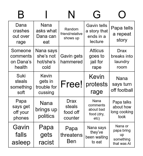 Thanksgiving bingo 2025 Bingo Card