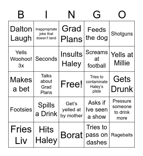 Dalton Bingo Card