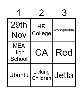 R & D's Baby Shower Bingo Card