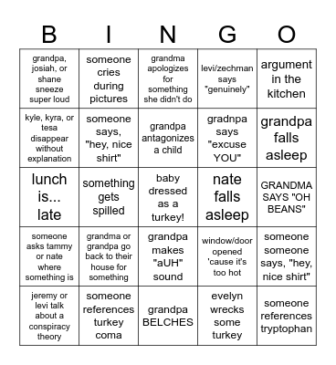THANKSGIVING OF CHAOS Bingo Card