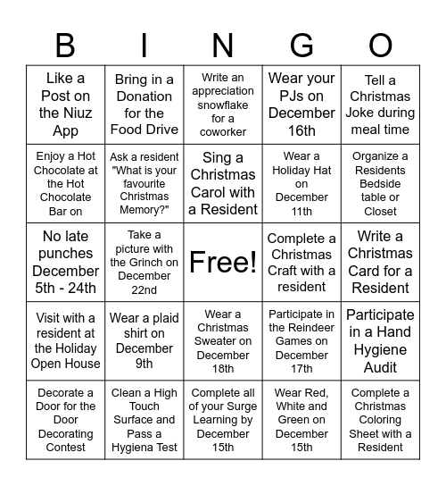 Anson Place Holiday Bingo Card