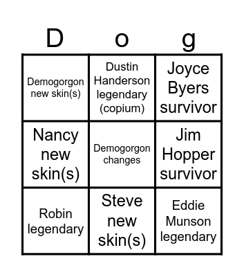 DBD x Stranger Things part 2 Bingo Card