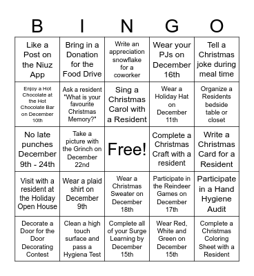 Anson Place Holiday Bingo Card