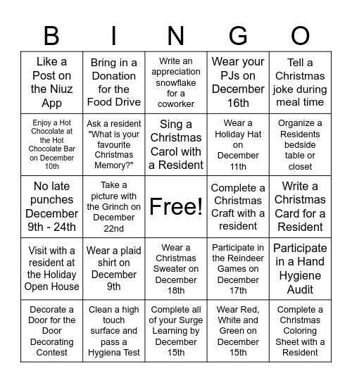 Anson Place Holiday Bingo Card