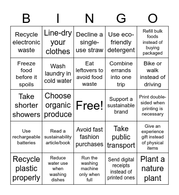 Sustainability Bingo Card
