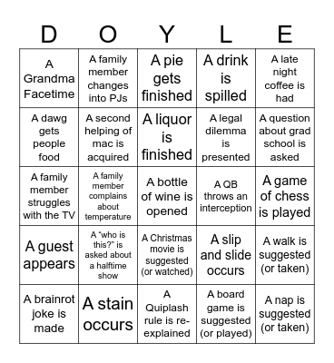 Doyle Thanksgiving 2025 Bingo Card