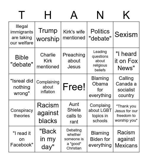 Thanksgiving Bingo Card