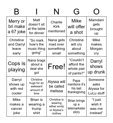 Thanksgiving Bingo Card