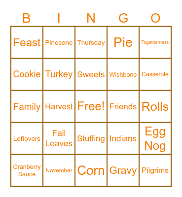 Thanksgiving Bingo Card