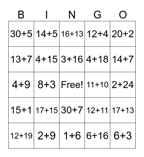Math Bingo! Bingo Card