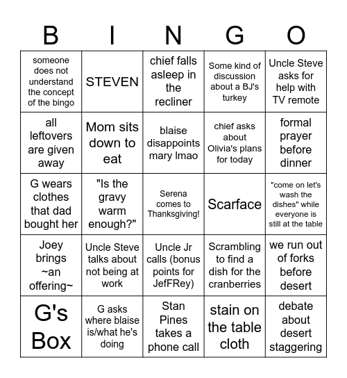 Thanksgiving Bingo 2025 Bingo Card