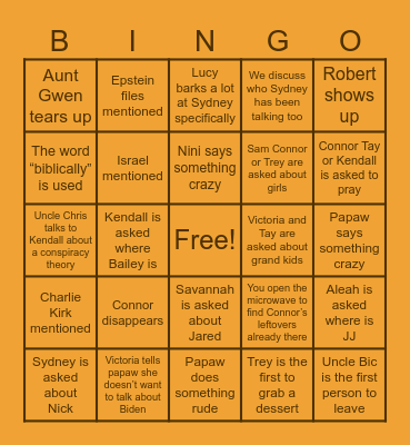 Thanksgiving Bingo Card