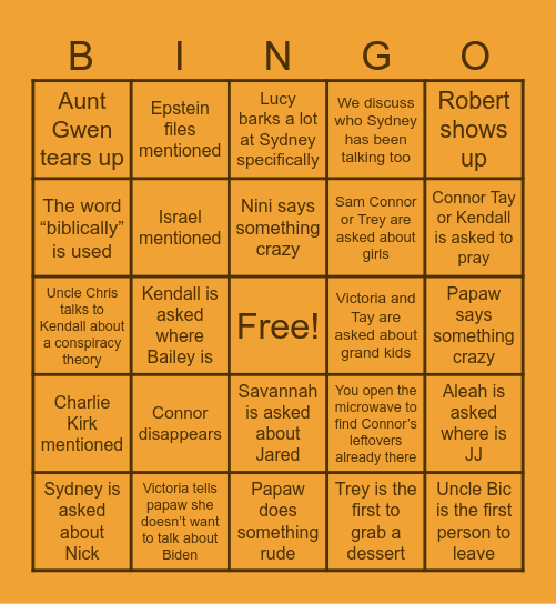 Thanksgiving Bingo Card