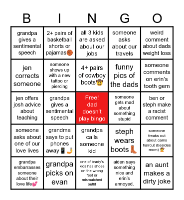 thanksgiving with the Js Bingo Card
